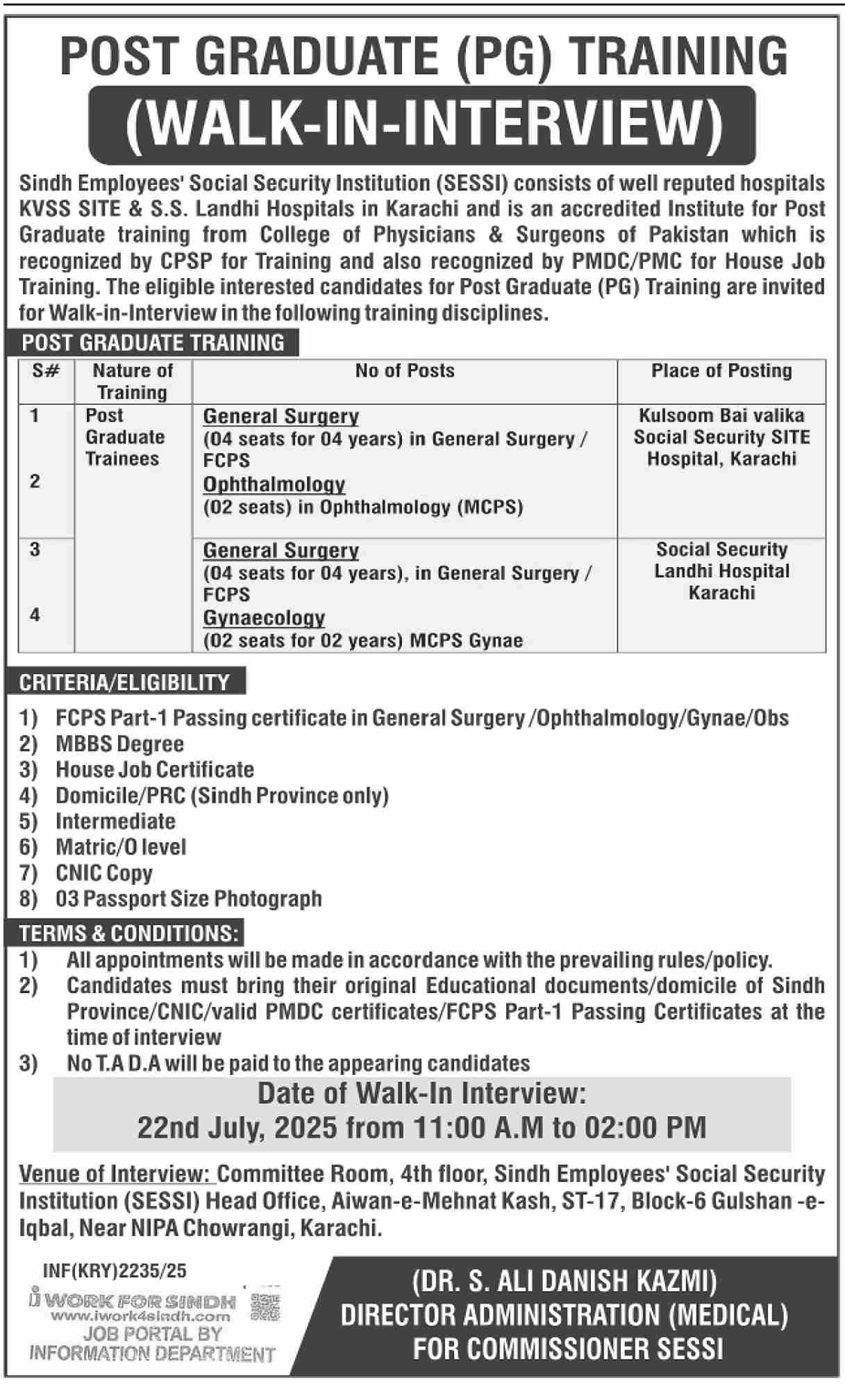 Jobs in Sindh Employees Social Security Institution Karachi